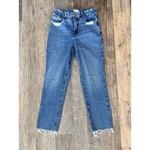 Good American Good Vintage Fray Jeans 4/27 Indigo Straight Rigid High Rise